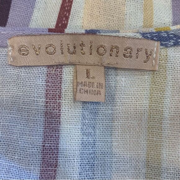 Evolutionary Linen Dress Striped Ruffle Size Large - Picture 5 of 10